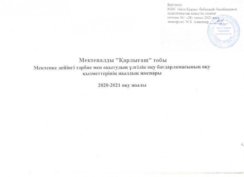 Мектепалды тобының перспективалық  жоспары 2020/2021 оқу жылы